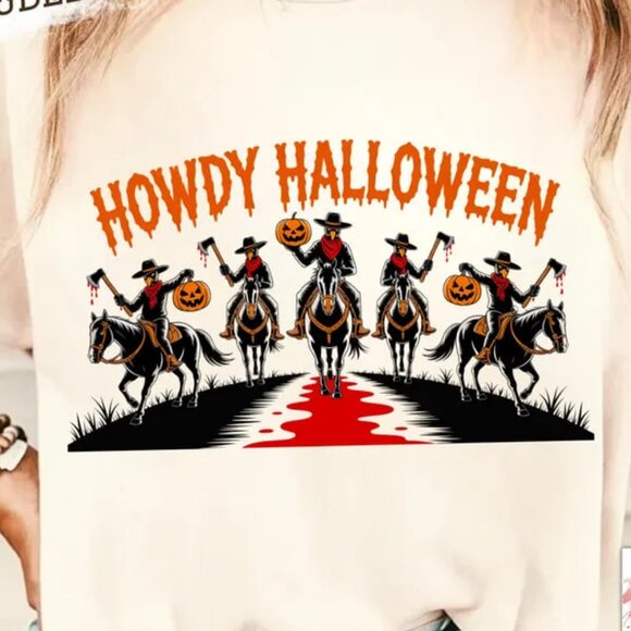 Tops - Howdy Halloween, Cowgirl Riding, Funny Halloween, Funny Cowgirl Shirt